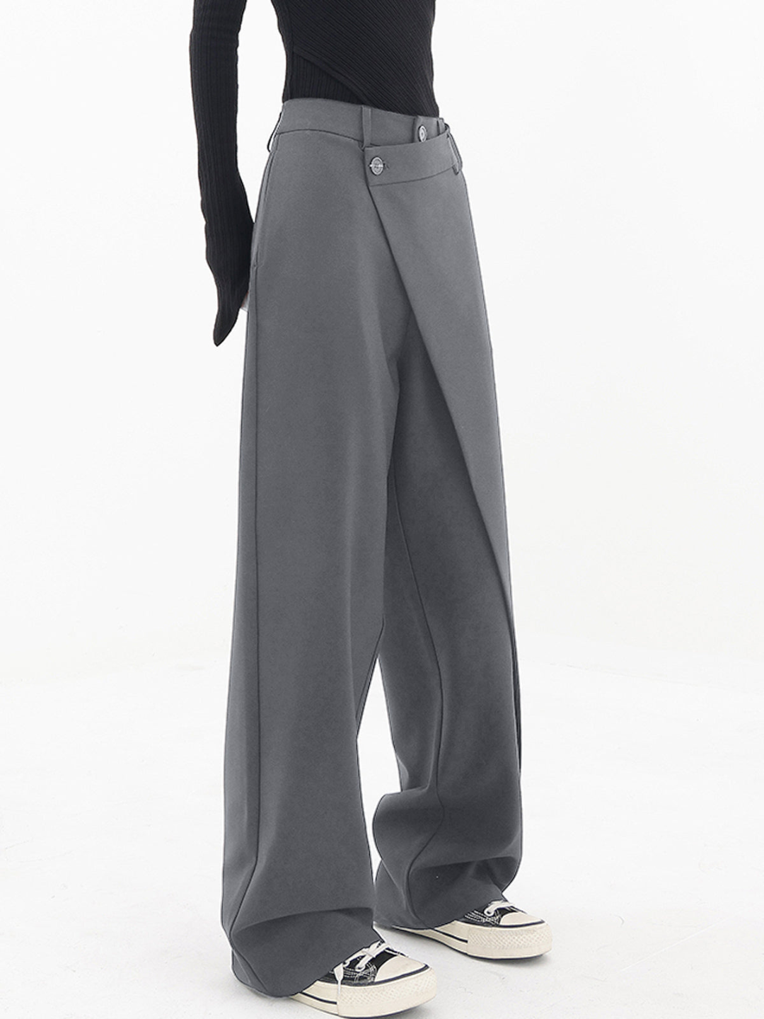 Damen Highwaist-Hosen Weite Bein Baumwolle