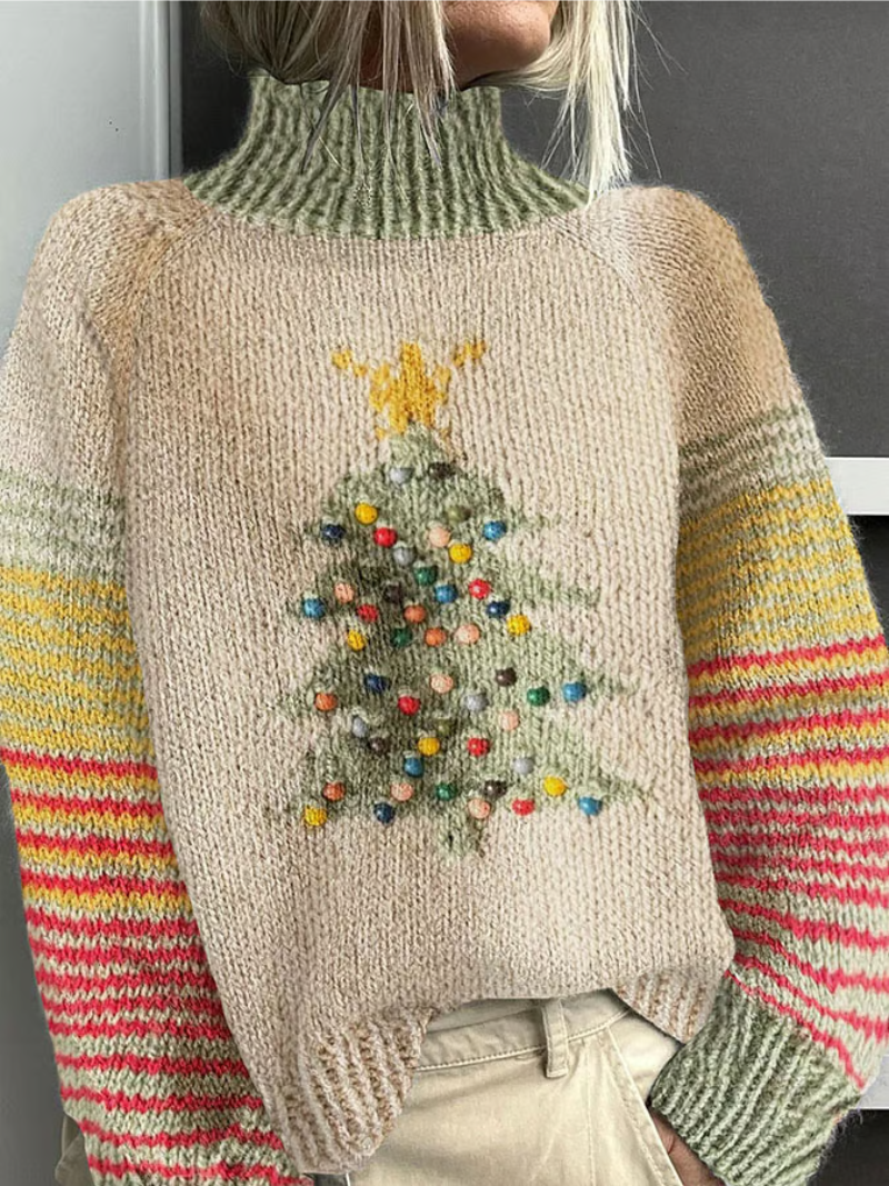 Weihnachtspullover Damen Weihnachtsbaum Motiv Rot - Norvielle