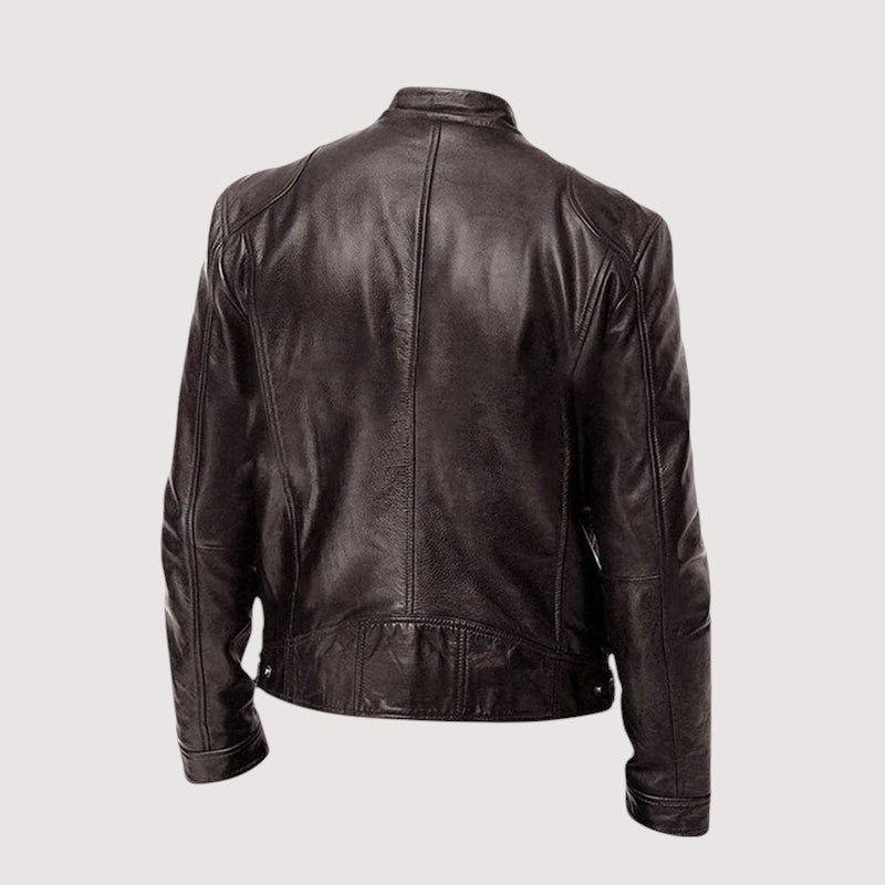 Herren Lederjacke Stehkragen Lederschutzjacke