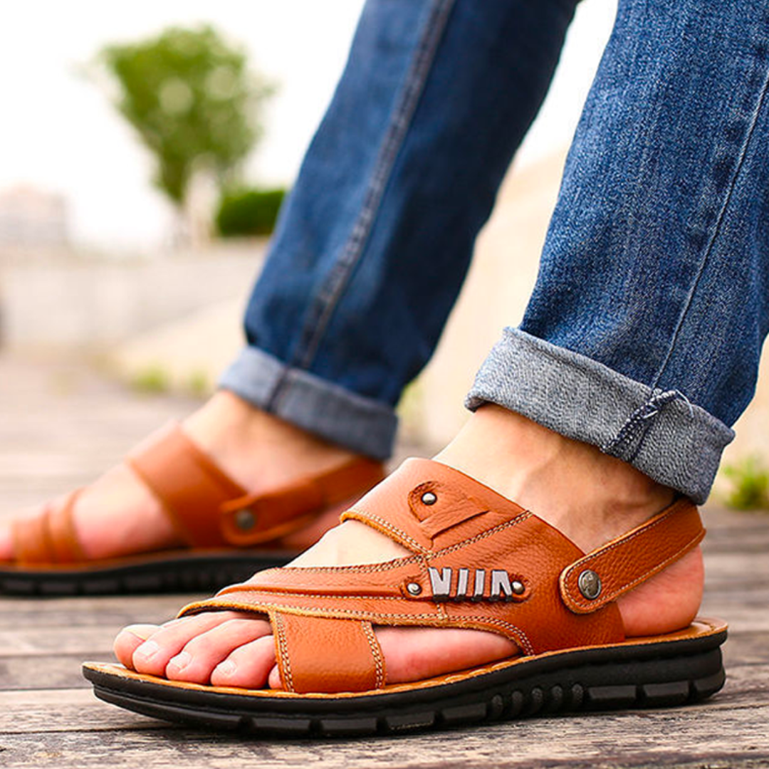 Orthopädische Sandalen – ergonomische Ledersandalen zum Hineinschlüpfen für Herren-Hellbraun-38-Chaps Herrenmode