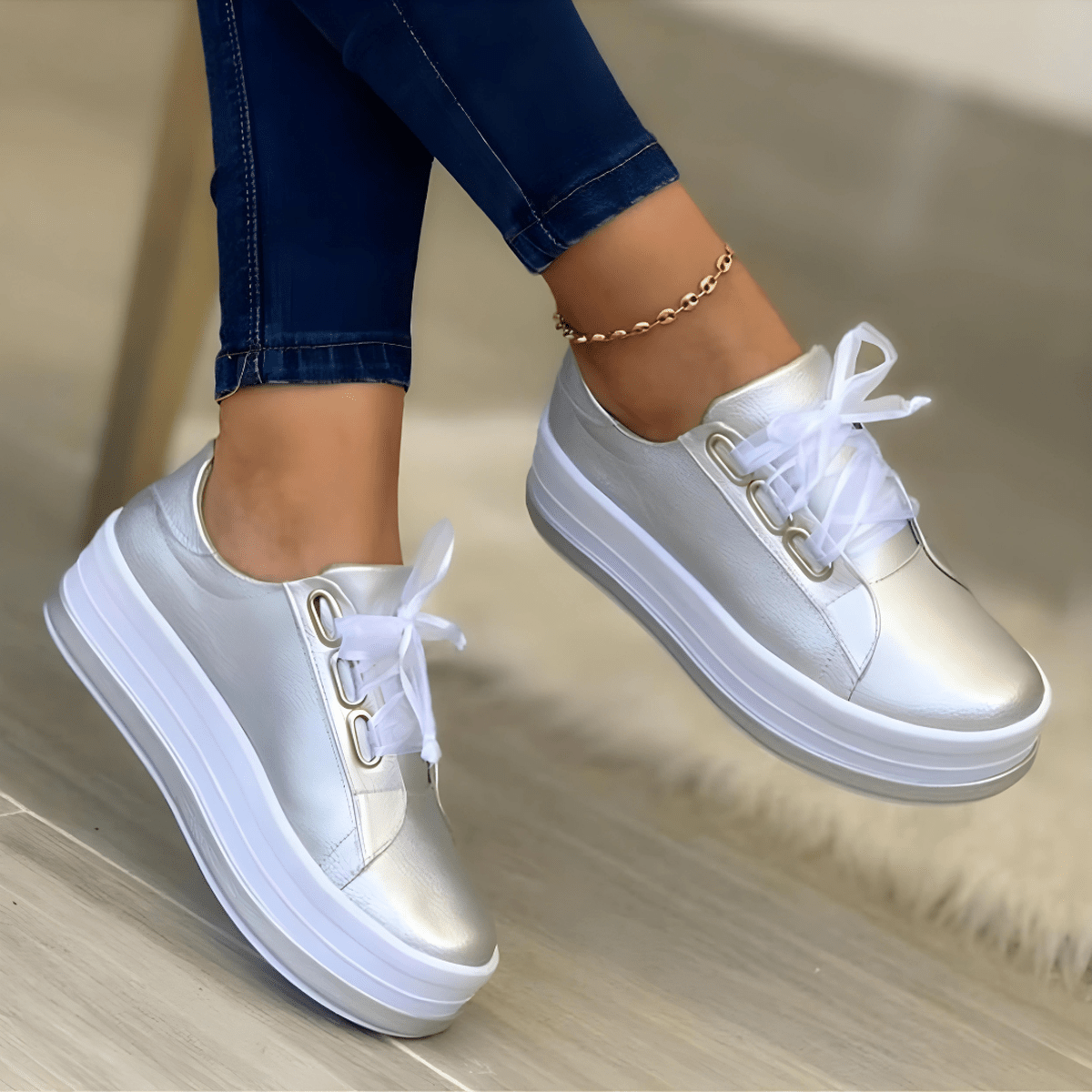 Damen Modische Freizeit-Schnürschuhe Elke