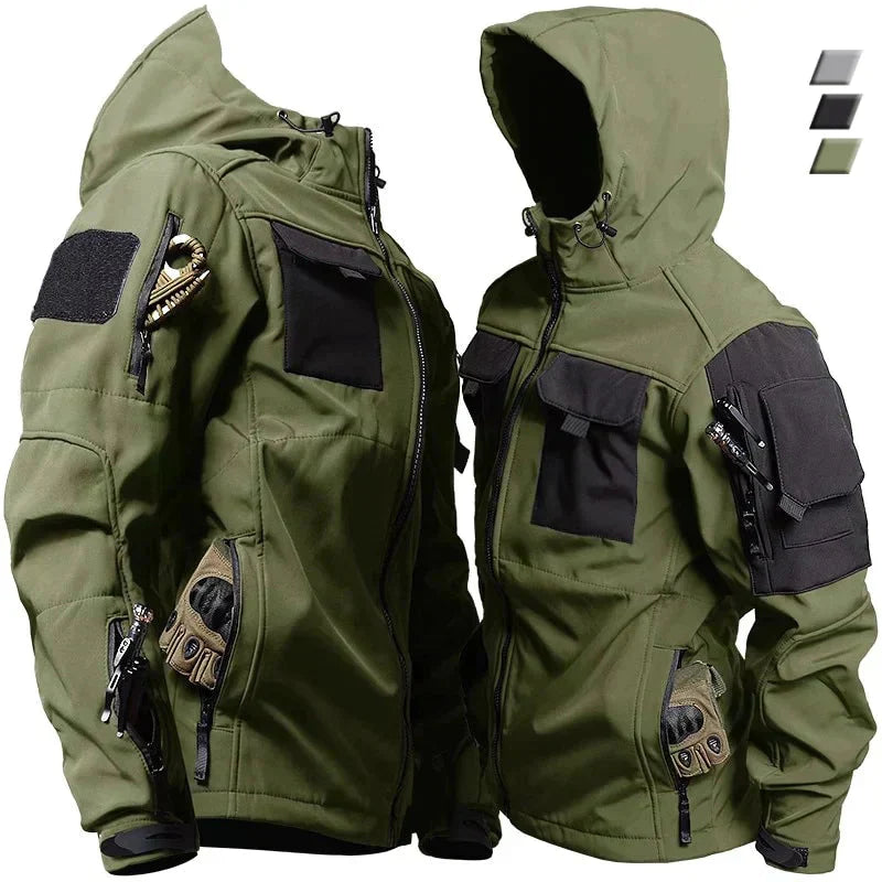 Herren Outdoor-Jacke Wasserdicht Softshell Windbreaker Kapuze Schwarz - Norvielle