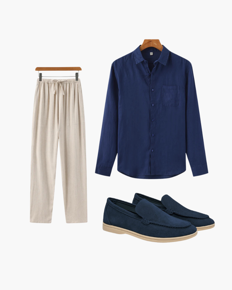 Herren Sommer-Outfit Leinen 3-teilig Beige - Norvielle