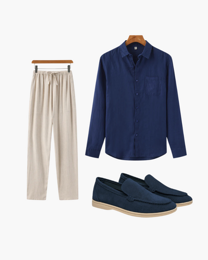Herren Sommer-Outfit Leinen 3-teilig Beige - Norvielle