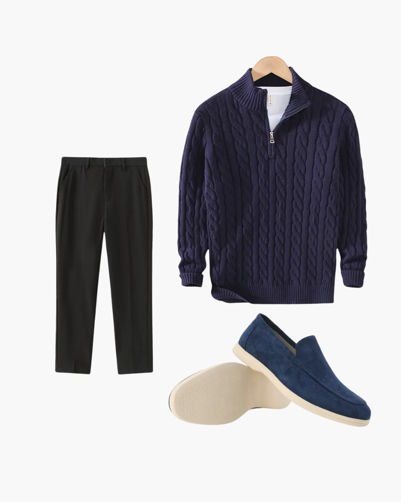 Carson Damen Zopfmuster Pullover Set Marineblau 3-teilig - Norvielle