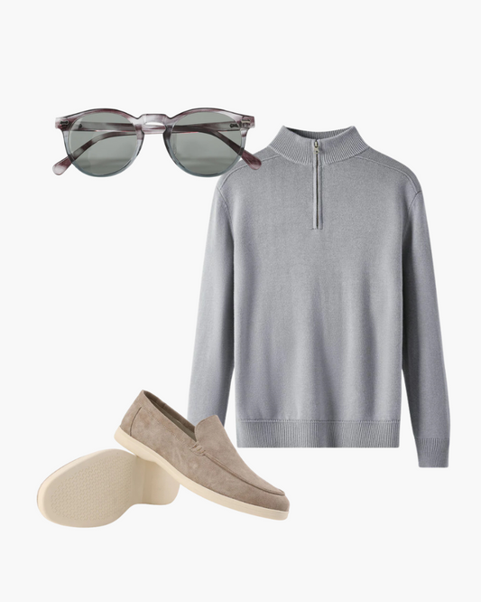 Herren 3-teiliges Set mit Halbzippullover, Loafers und Runde - Norvielle