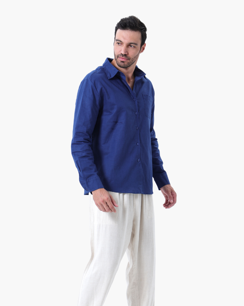 Herren Leinenhemd Langarm Leicht Beige