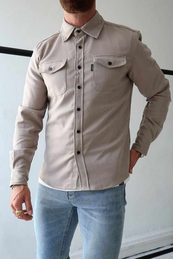Herren Overshirt Jacke Umlegekragen Knöpfe Taschen - Norvielle