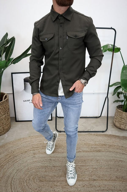 Overshirt – Herrenjacke mit Umlegekragen und Knöpfen, mit Taschen-Chaps Herrenmode