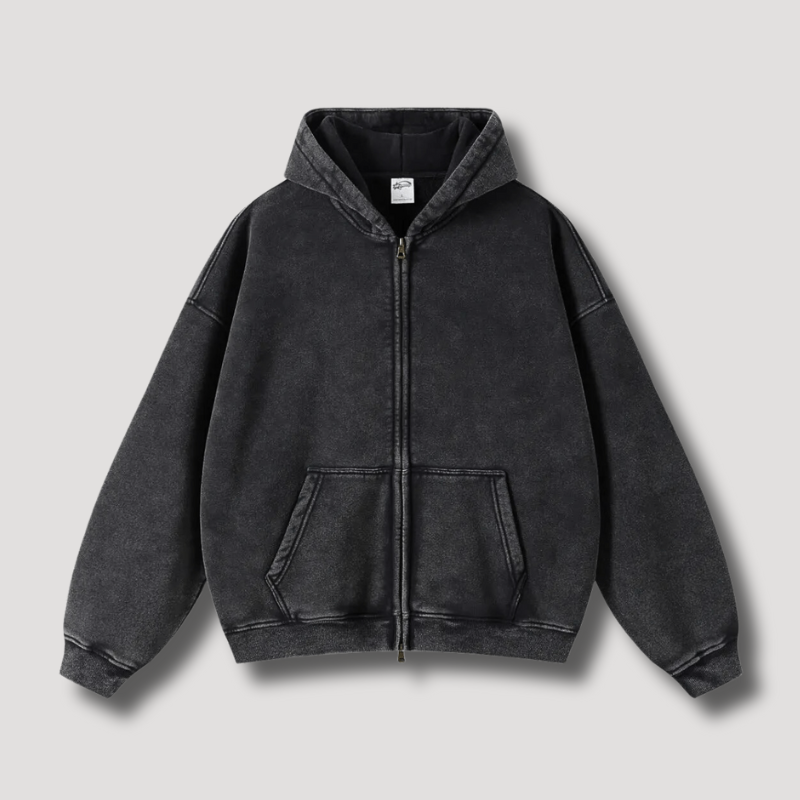 Herren Oversized Hoodie Reißverschluss Washed Grau - Norvielle