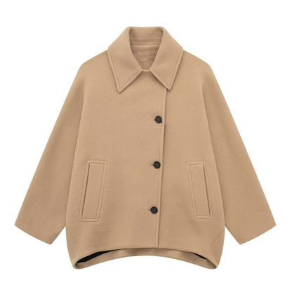 Damen Oversized Jacke Beige Kragen Einreiher - Norvielle