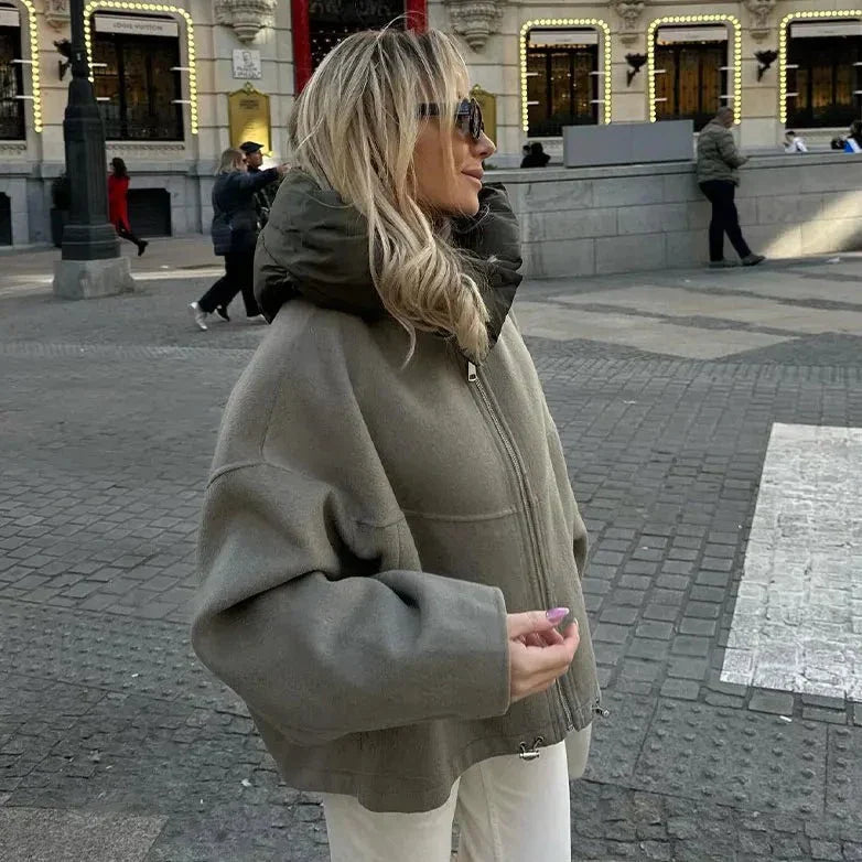 Oversized Jacke | Mit Kapuze | Reißverschluss | Übergangsjacke | Winterjacke für Damen-Chaps Herrenmode