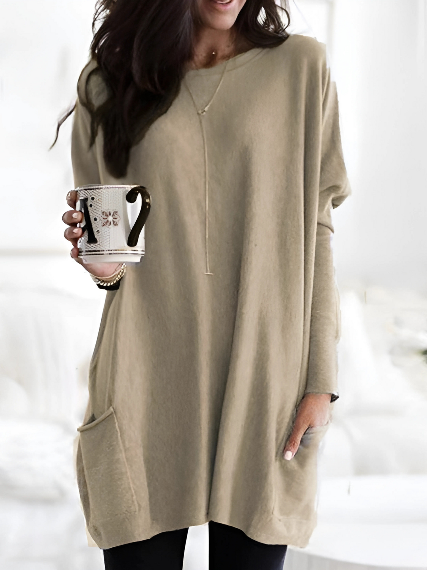 Damen Oversized Pullover Mit Taschen