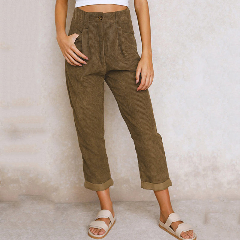 Hohe Damen-HoseLockerfallend Komfortabel Beige