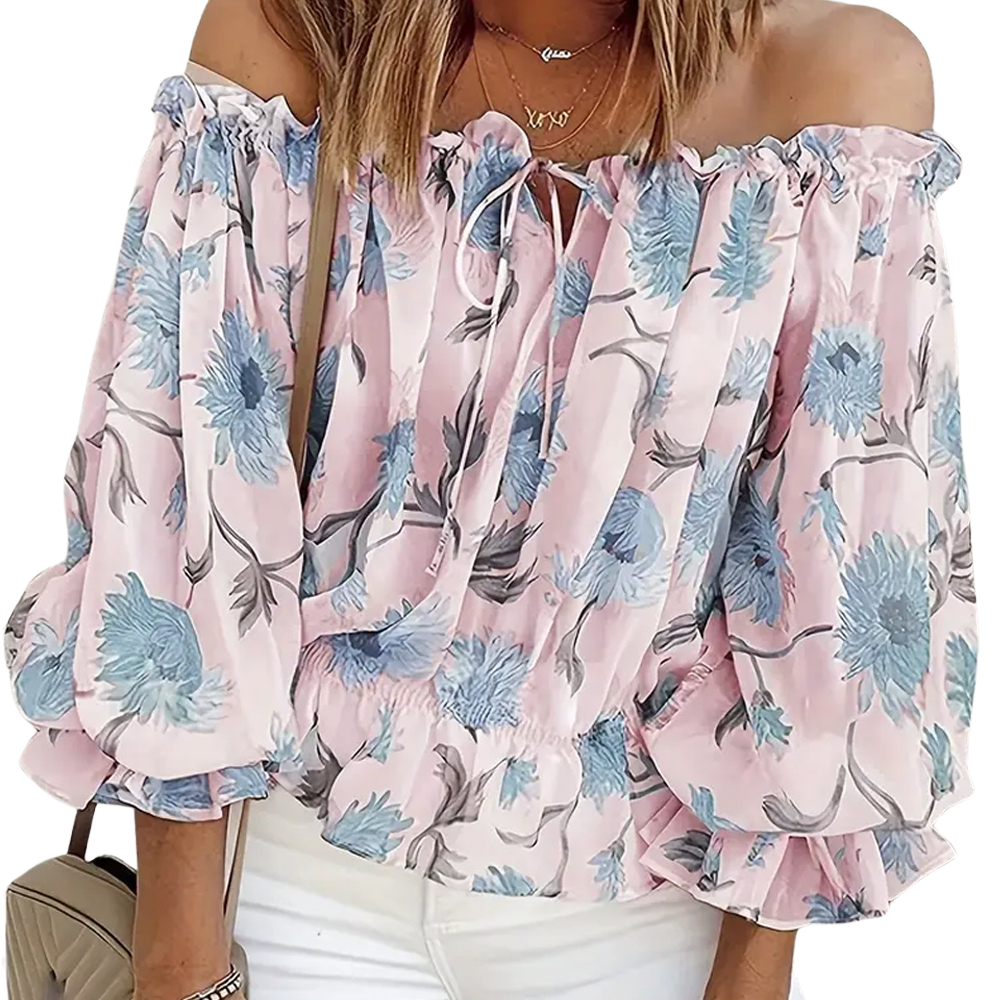 Damenbluse Schulterfrei Langärmlig Floralmuster Sommerbluse - Norvielle