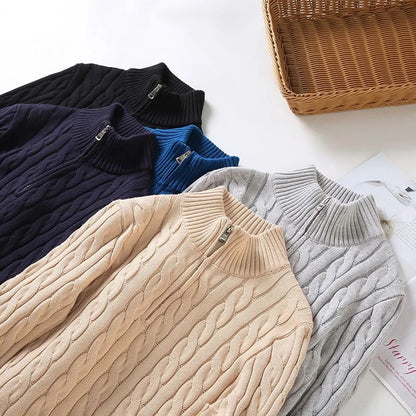 Herren Kabelstrick-Pullover Reißverschluss