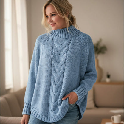 Damen Rollkragenpullover Strick Weich Grau