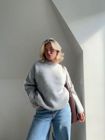 Norvielle Damen Pullover Mohair Mix Übergröße Rundhals Lange Ärmel