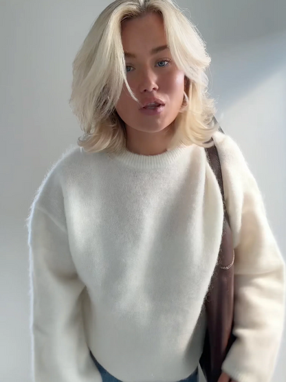 Norvielle Damen Pullover Mohair Mix Übergröße Rundhals Lange Ärmel