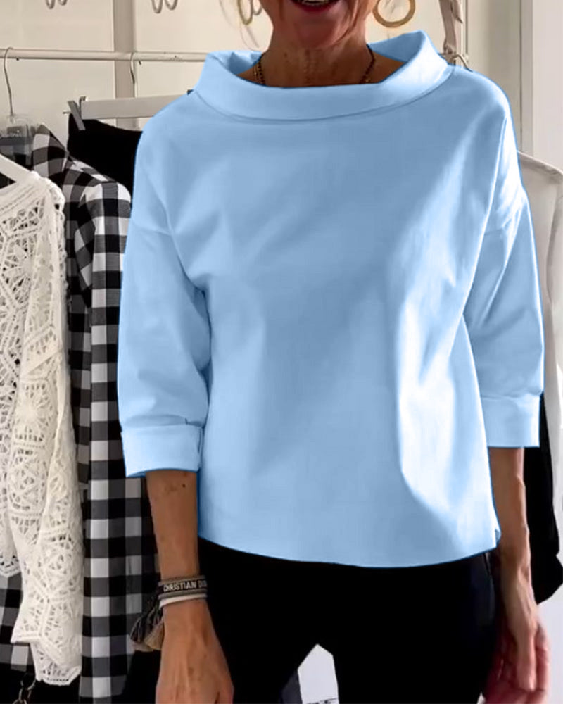 Damen Bluse Lässig 3/4-Ärmel Wasserfallausschnitt