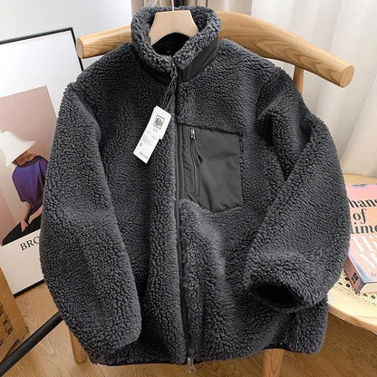 Damen Winterjacke Teddy-Effekt Stehkragen Reißverschluss