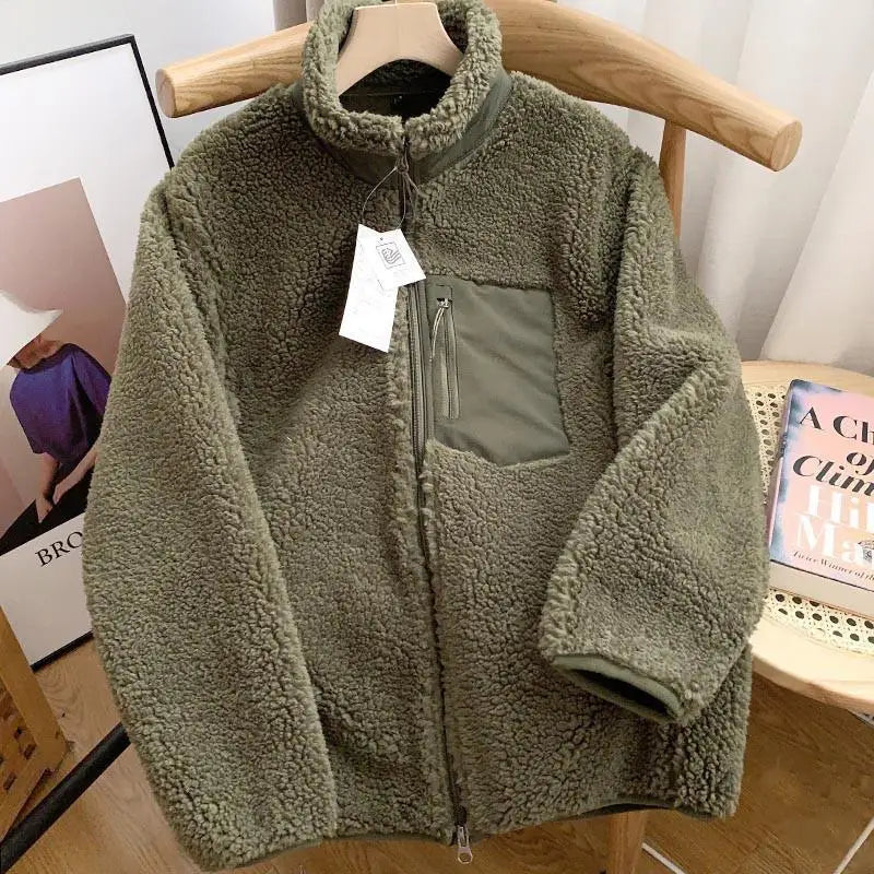 Damen Winterjacke Teddy-Effekt Stehkragen Reißverschluss