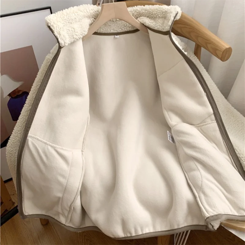 Damen Winterjacke Teddy-Effekt Stehkragen Reißverschluss