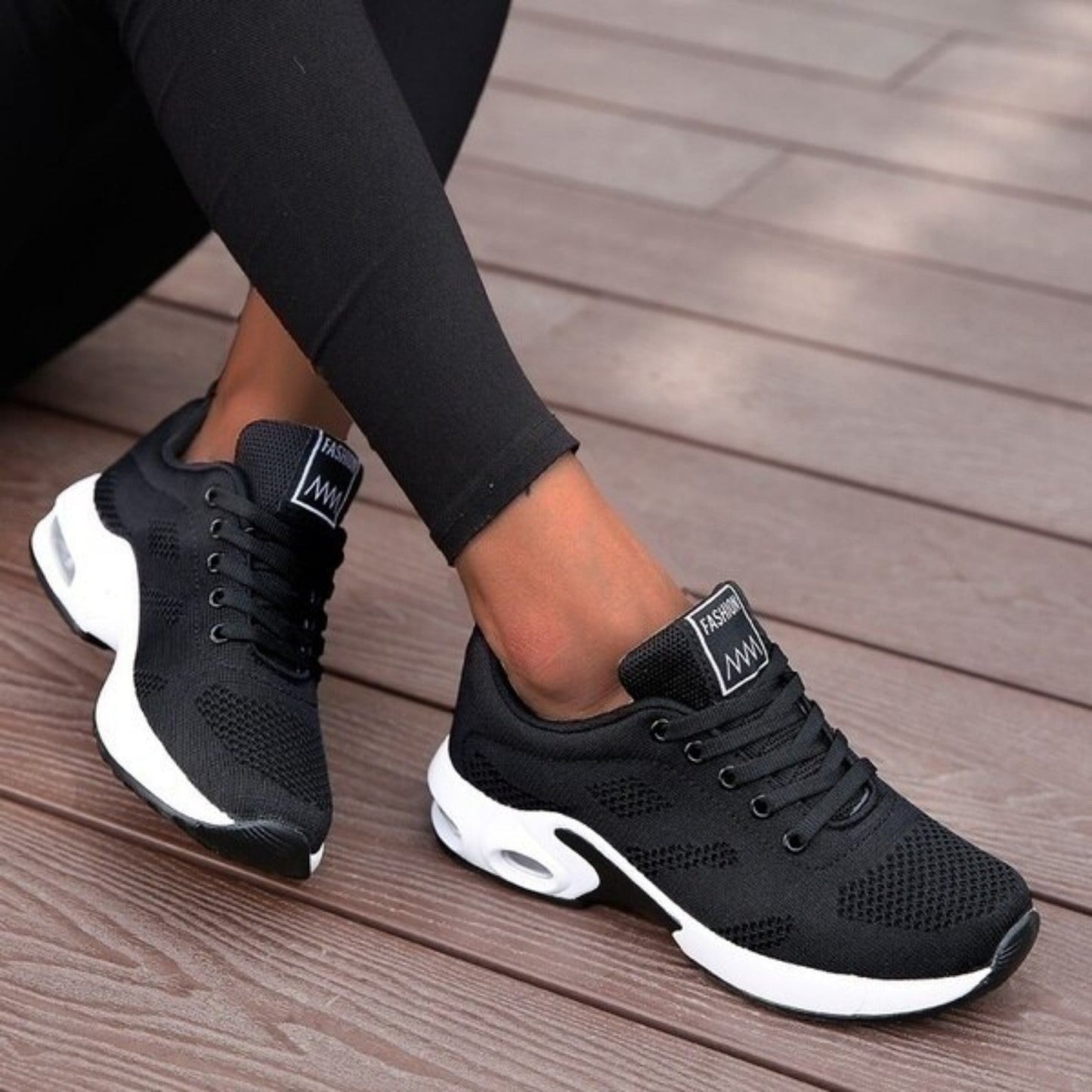 Norvielle Damen Orthopädische Sneaker Sportlich Schwarz - Norvielle