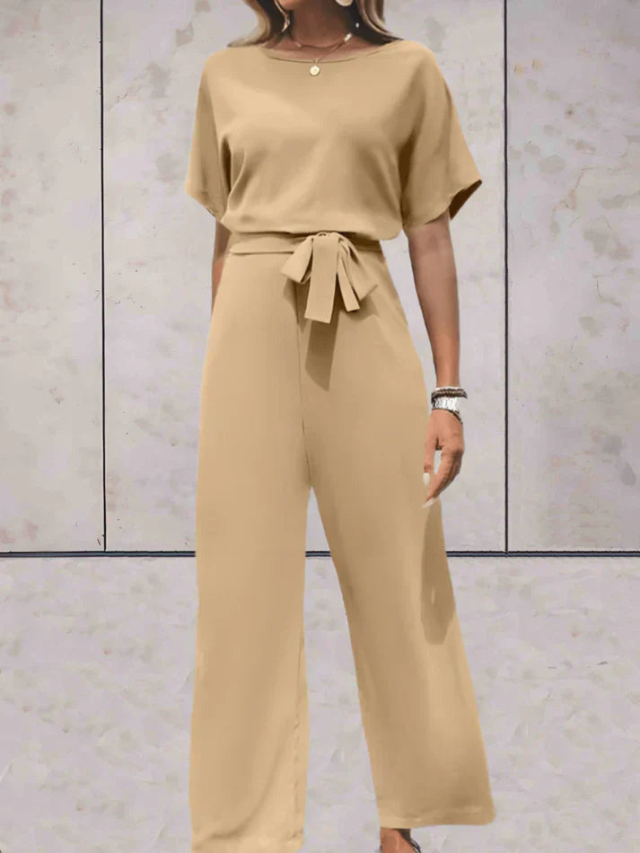 Norvielle Damen Einfarbiger Jumpsuit Kurzärmelig