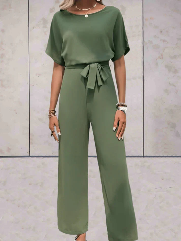 Norvielle Damen Einfarbiger Jumpsuit Kurzärmelig