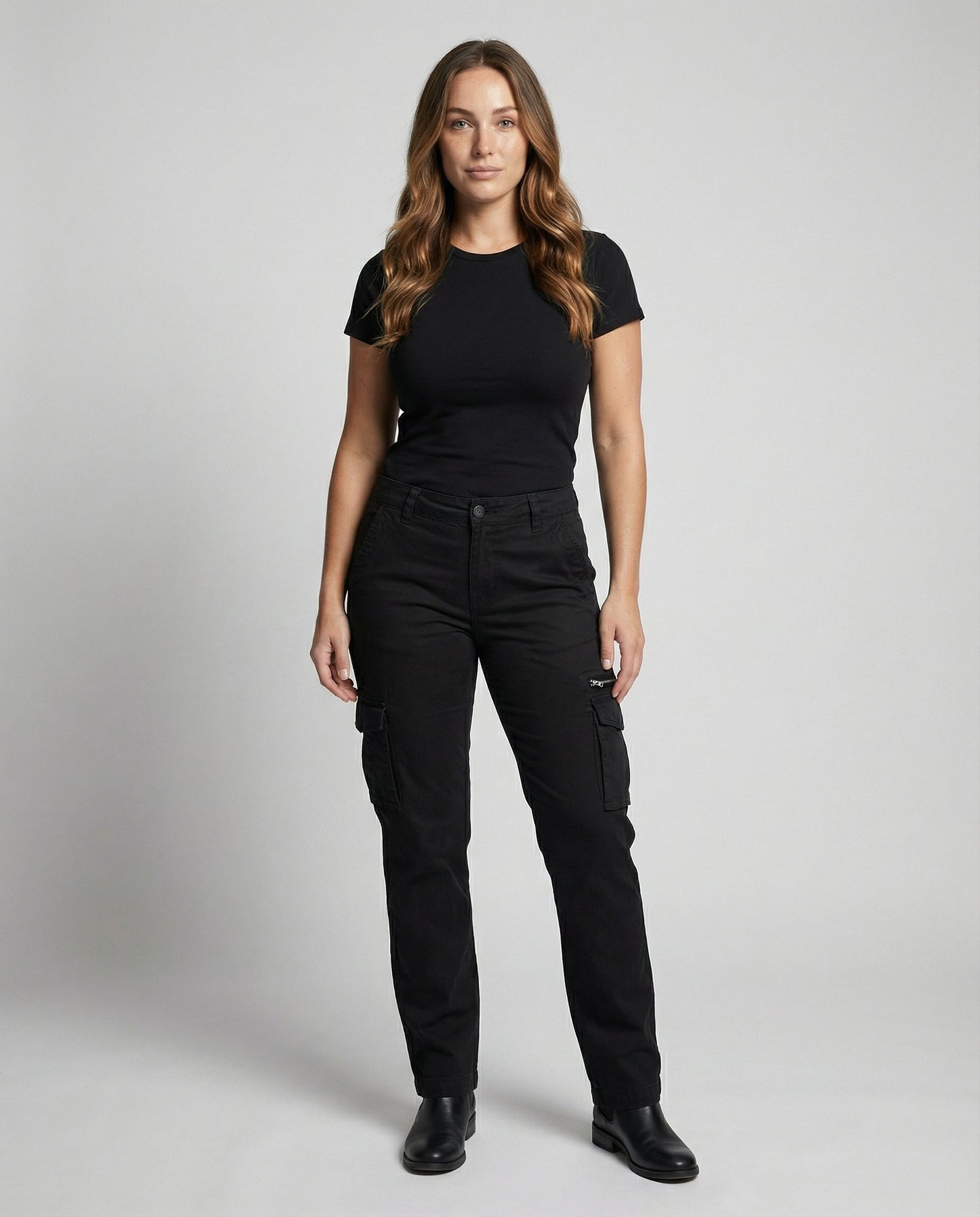 Damen Cargohose Mit Taschen Bequem Schwarz - Norvielle