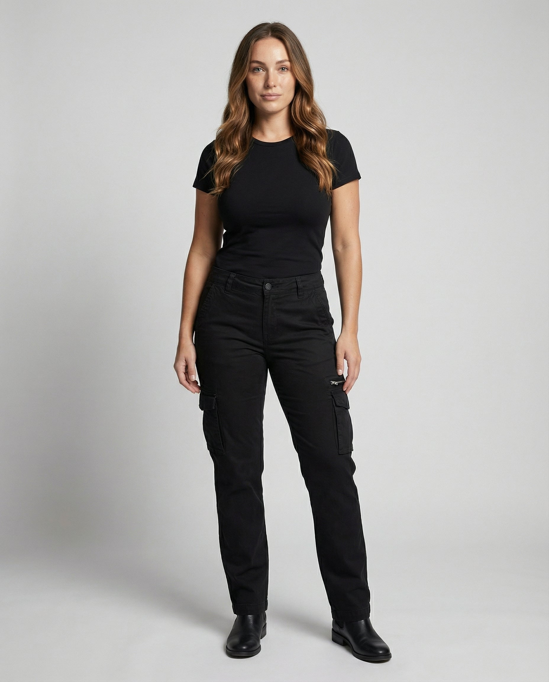 Damen Cargohose Mit Taschen Bequem Schwarz - Norvielle