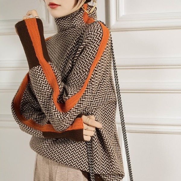 Damen Hochkragenpullover Bunt Streifen