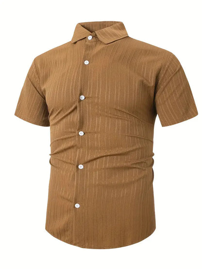 Perry-T-Shirt | Kurzärmeliges Button-up-Hemd für Männer-Dunkelbraun-S-Chaps Herrenmode
