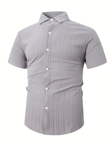 Perry-T-Shirt | Kurzärmeliges Button-up-Hemd für Männer-Grau-S-Chaps Herrenmode