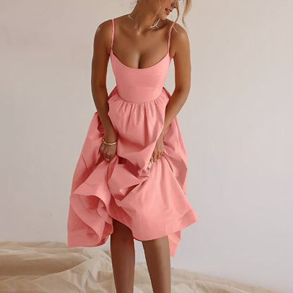 Damenkleid Feine Träger Geraffter Schnitt