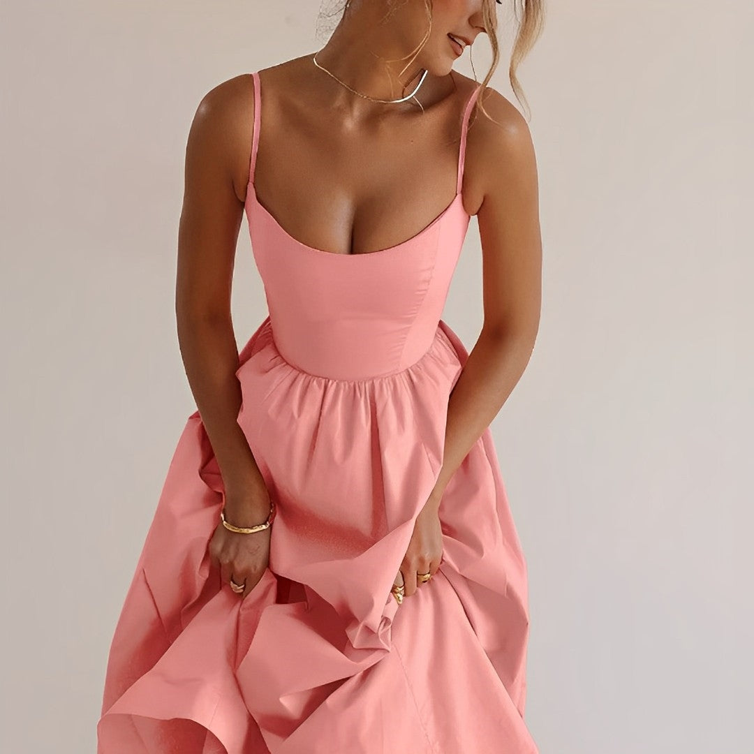 Damenkleid Feine Träger Geraffter Schnitt