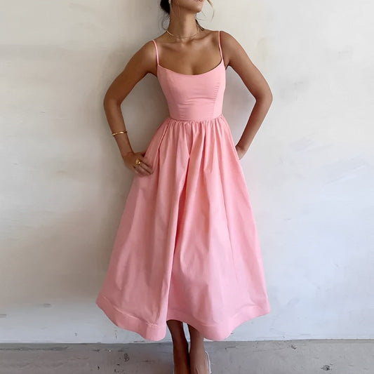 Damenkleid Feine Träger Geraffter Schnitt - Norvielle
