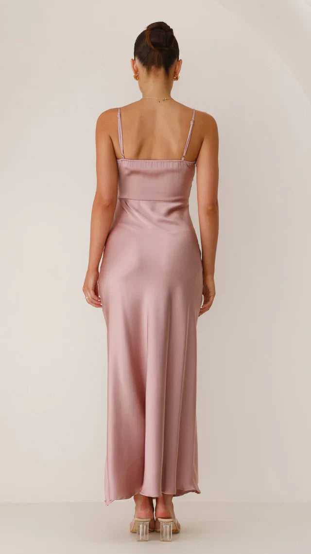 Damen Satinkleid Schlitz Sommer Abendkleid