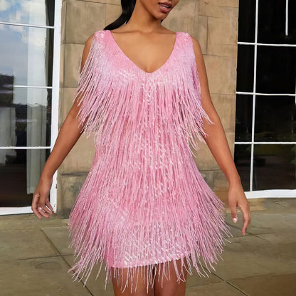 Damen Wickelkleid V-Ausschnitt Mittellang
