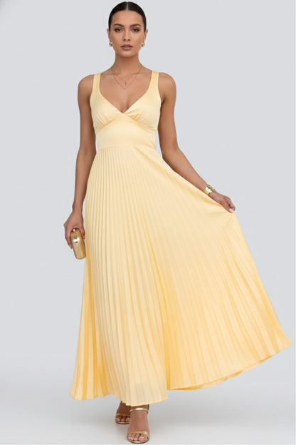 Damen Maxikleid V-Ausschnitt Plissierter Rock