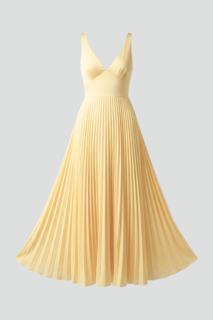 Damen Maxikleid V-Ausschnitt Plissierter Rock - Norvielle