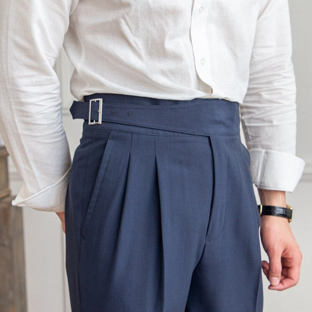 Herren Anzughose Hohe Taille Plissee Schwarz - Norvielle