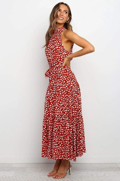 Damen Maxikleid mit Druckmuster und Taillenschleife