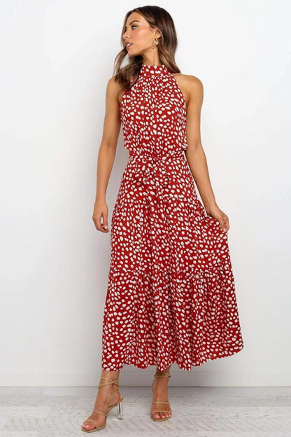 Damen Maxikleid mit Druckmuster und Taillenschleife