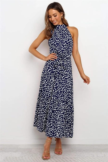 Damen Maxikleid mit Druckmuster und Taillenschleife