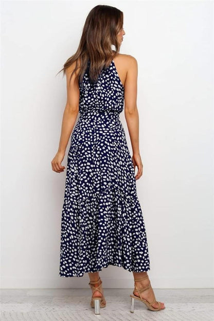 Damen Maxikleid mit Druckmuster und Taillenschleife
