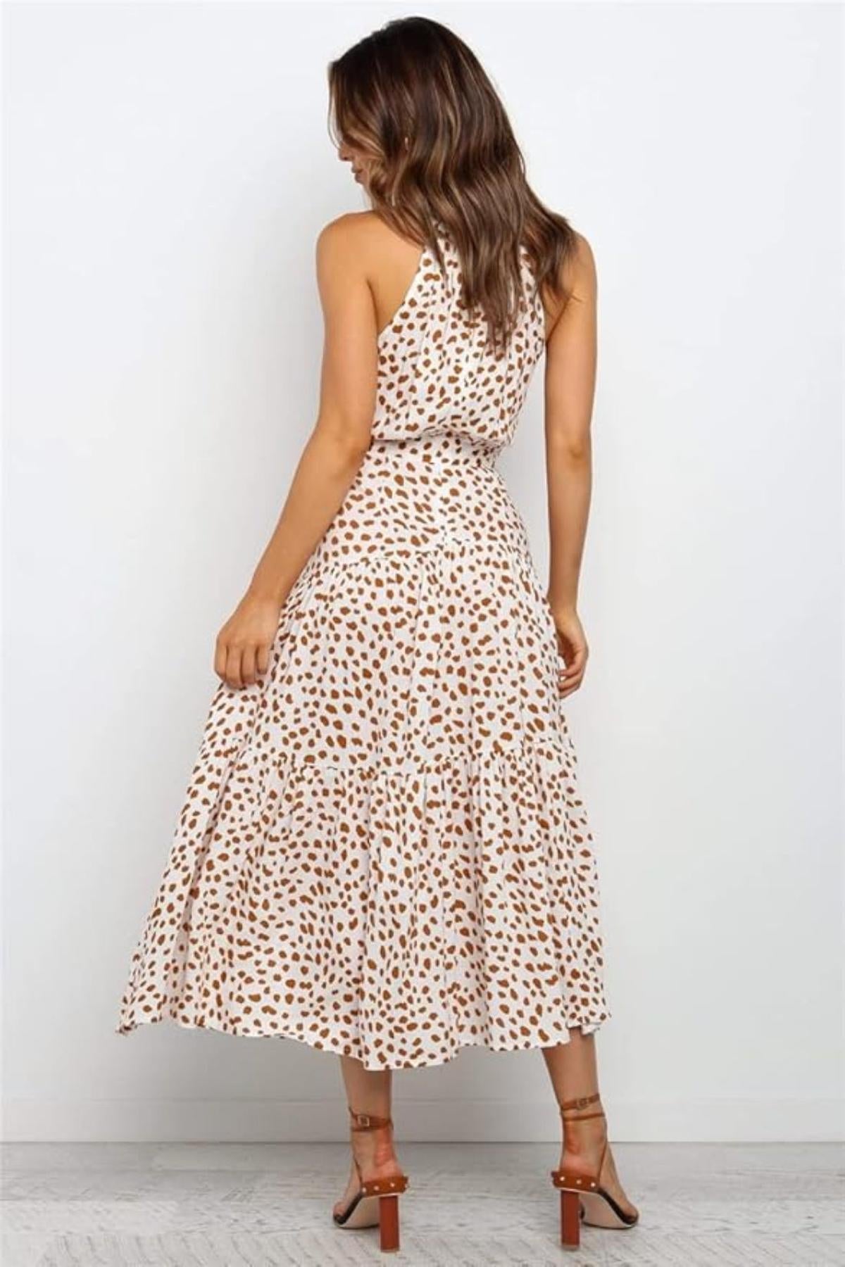 Damen Maxikleid mit Druckmuster und Taillenschleife