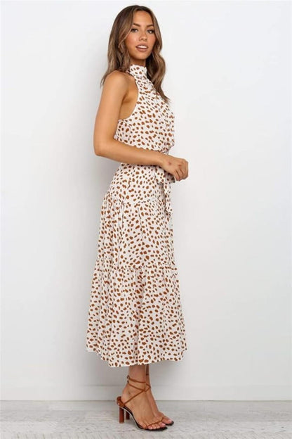 Damen Maxikleid mit Druckmuster und Taillenschleife