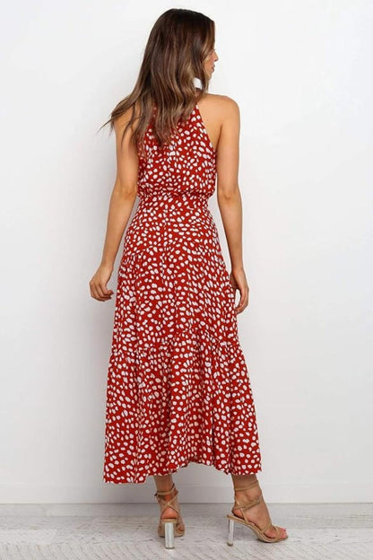 Damen Maxikleid mit Druckmuster und Taillenschleife